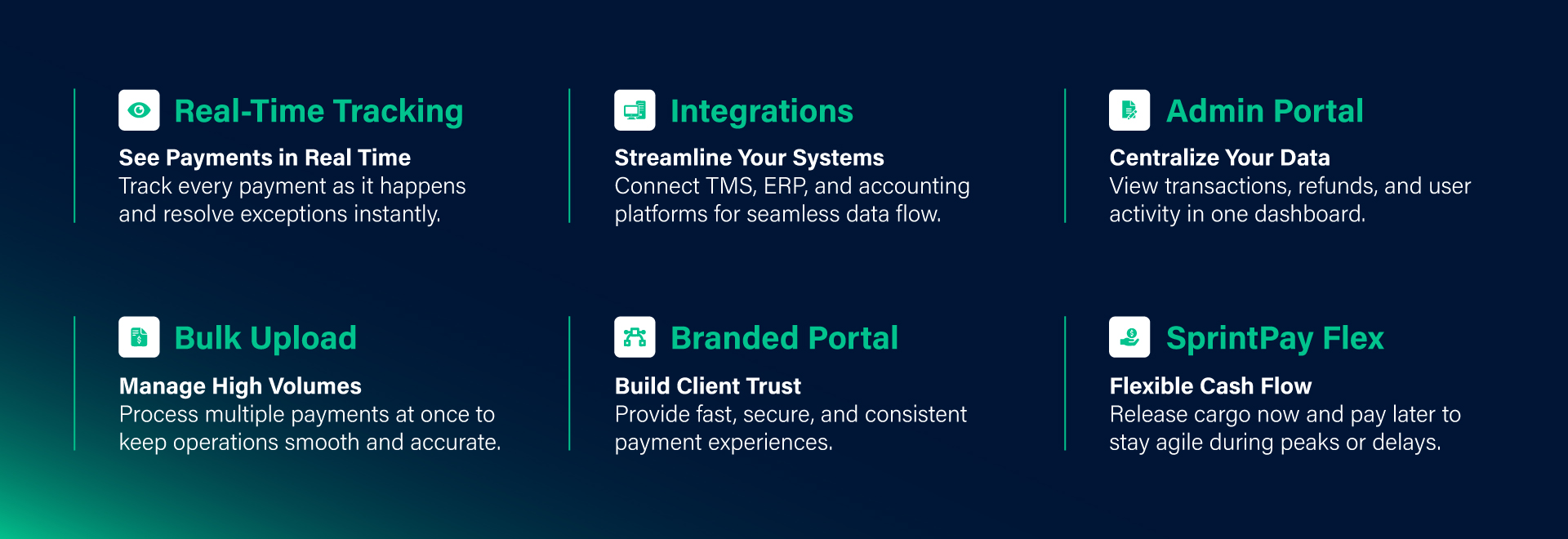 Freight payment workflow automation with SprintPay. Six checkpoints to improve visibility, integration, and cash flow for logistics teams.